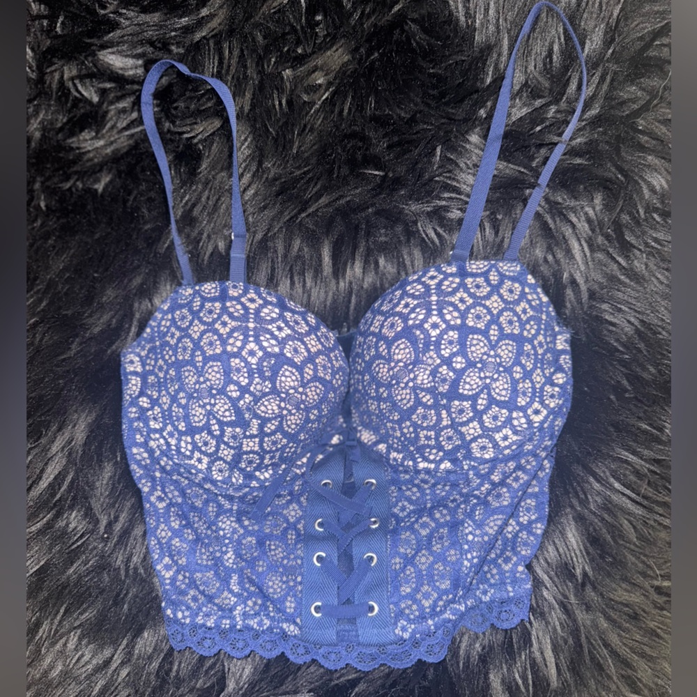 Victoria’s Secret Blue Lace Corset Bustier Bra 32D 💙